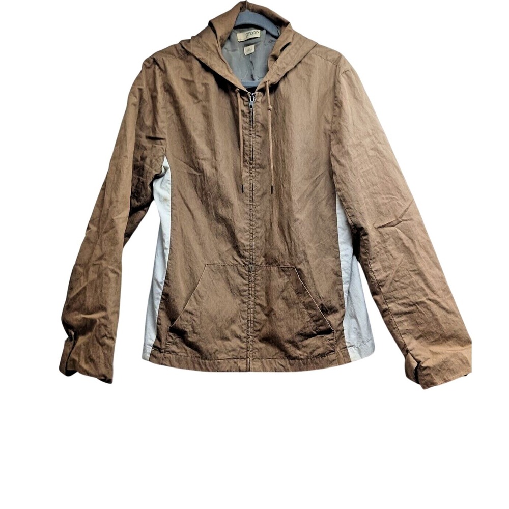 PROPR Men's Windbreaker Hooded Full‎ Zip Jacket Size Large Beige USA